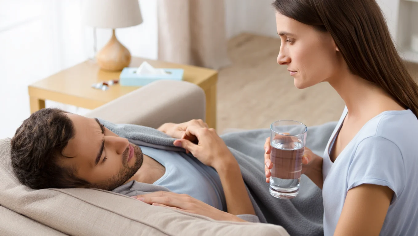 Женщина помогает мужчине после запоя